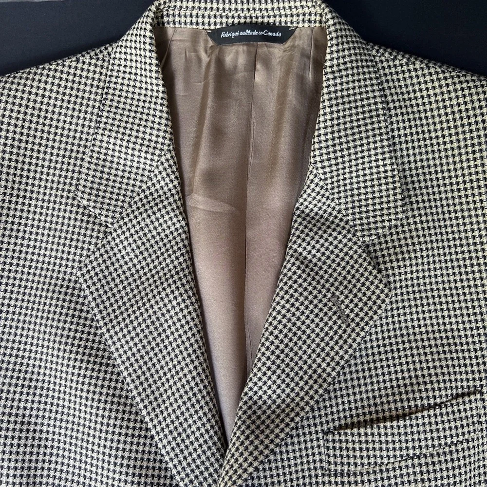 Coppley SILK WOOL Sport Coat 41 TALL Beige Black Houndstooth Blazer Jacket EUC